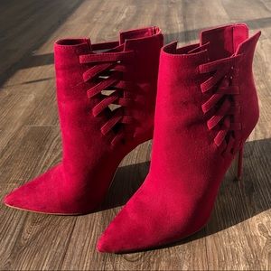 ALDO Pointed Toe Red Faux Suede Stiletto Booties